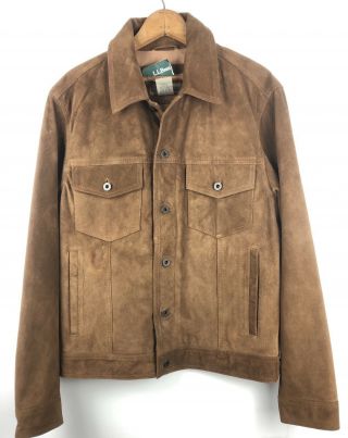 Ll Bean Brown Leather Washable Suede Jacket Vintage Men 