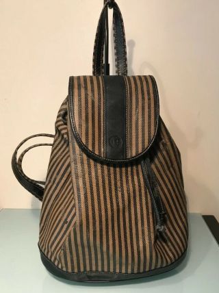 Fendi Vintage Backpack Made In Italy Handbag Purse Brown Logo Stripped Rare