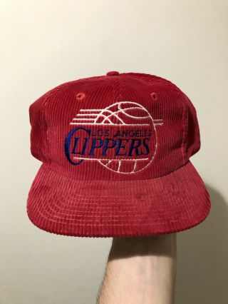 Vintage 80s Los Angeles Clippers Red Corduroy Snapback Hat Cap By Twins Nba Rare