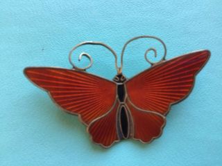 Rare Color David Andersen Norway Sterling 925 &guilloche Enamel Butterfly Pin