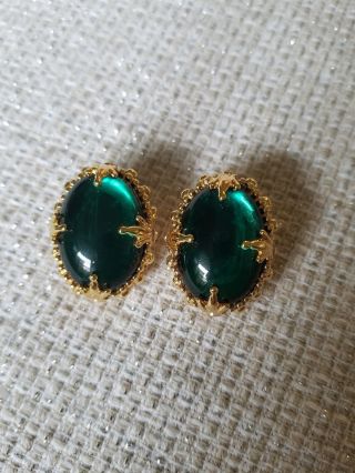 Michaela Von Habsburg Mvh Clip Earrings Vtg Crown Jewels Green Cabochon