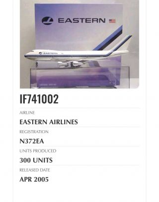 EXTREMELY RARE NIB INFLIGHT200 EASTERN AIRLINES 747 - 100 1:200 w/Gear IF741002 11
