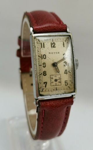 Vtg 1930s Royce Art Deco Chrome Tank Cased Swiss Suisse Gents Wrist Watch