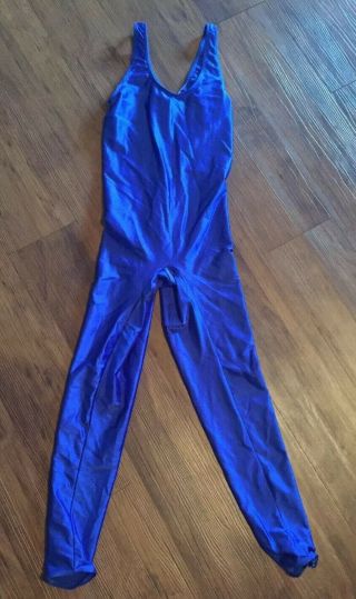 Vintage Rainbeau Body Wear Unitard Spandex Shiny Blue Fitness 80’s Medium Adult