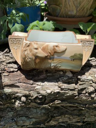 Nippon Vintage Porcelain Blown Out Dogs Moriage Hand Painted Cigar Ashtray
