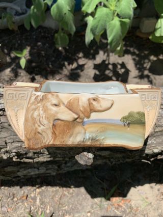 Nippon Vintage Porcelain Blown out Dogs Moriage Hand Painted Cigar Ashtray 2