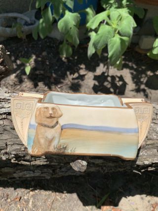 Nippon Vintage Porcelain Blown out Dogs Moriage Hand Painted Cigar Ashtray 4