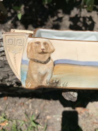Nippon Vintage Porcelain Blown out Dogs Moriage Hand Painted Cigar Ashtray 8
