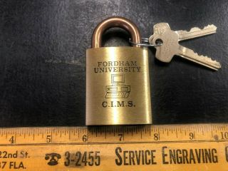 Vintage Fordham University C.  I.  M.  S.  Best Brass Lock & Key