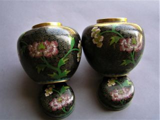 Pair Vintage Chinese Cloisonne Ginger Jars With Covers 4 " Tall