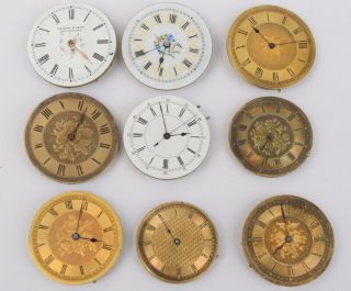 9 Vintage Fob Watch Movements And Dial Two Are Porcelain Face