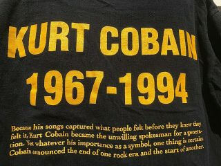 Vintage NIRVANA t Shirt - XL Kurt Cobain 90s Single Stitch - All sport - Memorial 3