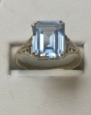 Vintage 9ct Yellow Gold Emerald Cut Blue Topaz Ring Size M