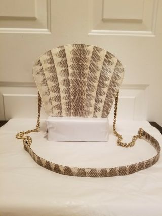 Vintage Lee Sands Snake Skin Shoulder Bag W/ Matching Strap & Gold Chain