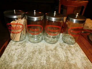 4 Vintage Profex & Grafco Apothecary Medical Doctors Drs Office Glass Jars