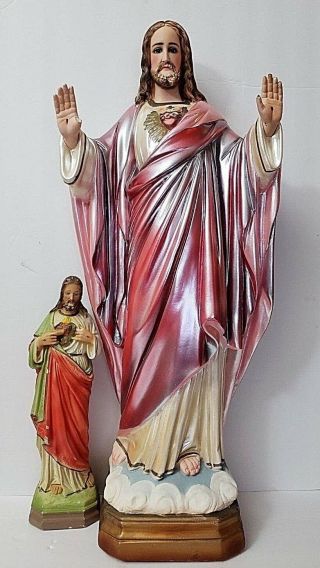 Large Vintage Sacred Heart Of Jesus Christ Chalkware Religious Statue