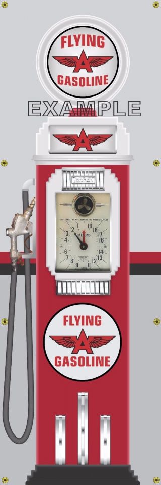 Flying " A " Old Tokheim Vintage Clockface Gas Pump Banner Sign Mural Art 2’ X 6’