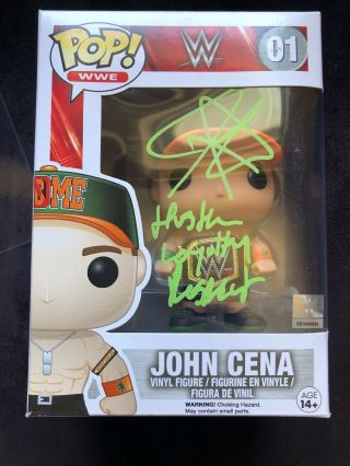 Funko Pop Wwe John Cena Orange/green 01 Rare Vaulted Signed Jsa W/ Inscription