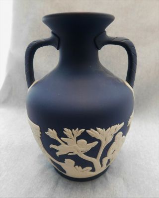 Vintage Wedgwood Jasperware Portland Vase,  Black (or Dark Blue) And White,  1973