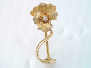 Antique Art Nouveau Solid 14k Gold & Diamond Pansy Flower Pin