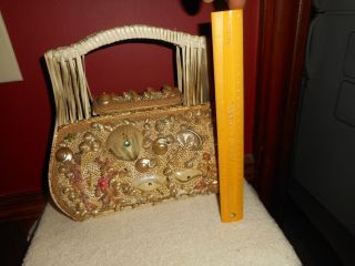 Vintage Shell Art Handbag Straw World Hialeah,  FL Wicker Hamper with Sea Shells 3