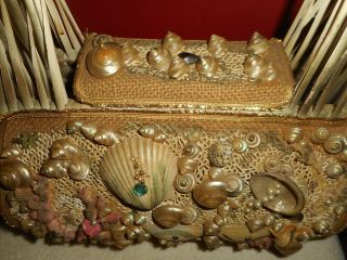 Vintage Shell Art Handbag Straw World Hialeah,  FL Wicker Hamper with Sea Shells 4
