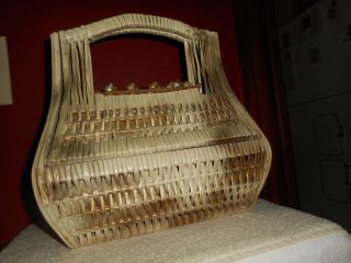 Vintage Shell Art Handbag Straw World Hialeah,  FL Wicker Hamper with Sea Shells 8