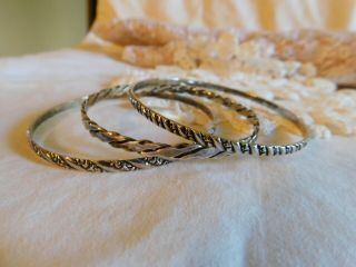 SET OF 3 VINTAGE STERLING SILVER 925 BANGLE BRACELETS 26.  7 GRAMS 2