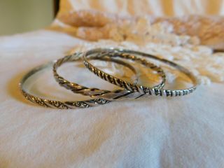 SET OF 3 VINTAGE STERLING SILVER 925 BANGLE BRACELETS 26.  7 GRAMS 6