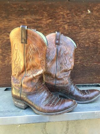 Vintage Mens Dan Post Western Alligator Cowboy Boots 10d