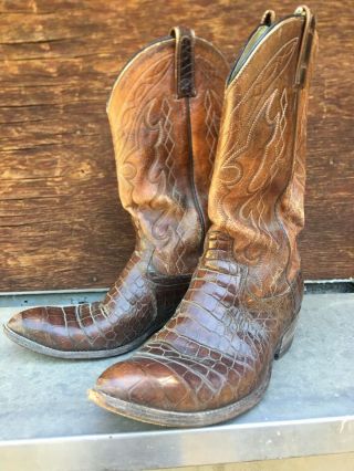 Vintage Mens Dan Post Western Alligator Cowboy Boots 10D 2