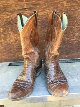 Vintage Mens Dan Post Western Alligator Cowboy Boots 10D 4