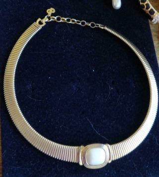 Christian Dior Vintage Necklace Cream Cabochon Gold Omega Collar