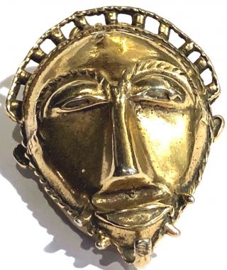 Mma Vintage Bronze Metal African Tribal Face Mask Sculpture Brooch Pin Pendant