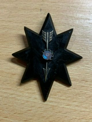 Antique Whitby Jet " Star With Stone On Arrow " 2.  25 " X 1.  75 " Black Brooch