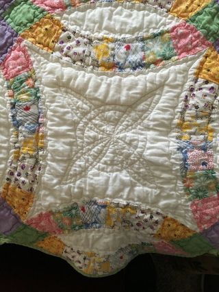 Vintage Double Wedding Ring Quilt Top Hand Stitched - 68” X 78” Full/Queen 3