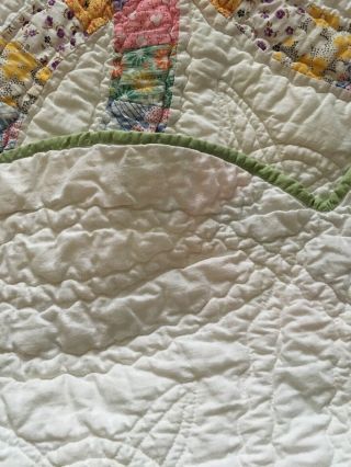Vintage Double Wedding Ring Quilt Top Hand Stitched - 68” X 78” Full/Queen 5