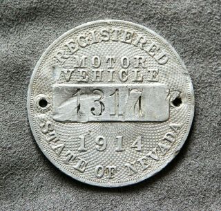 Nevada.  1914.  License Plate Metal Registration Tab / Tag.  Rare.