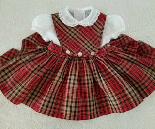 Vintage Baby Toddler Girls Sheer Organdy 50s Party Dress Plaid Pinafore