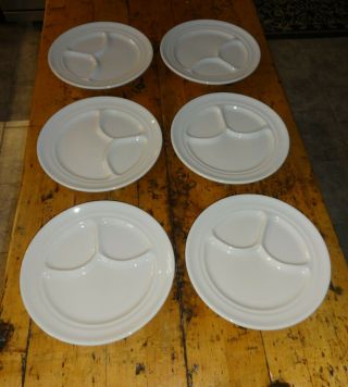 6 - - Vintage Buffalo China Restaurant Ware Divided White Grill 9 1/2 " Diner Plates