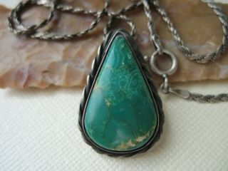 Vintage Navajo Platero Turquoise & Sterling Silver Pendant on a 925 Necklace 2