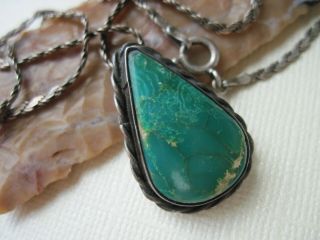Vintage Navajo Platero Turquoise & Sterling Silver Pendant on a 925 Necklace 3