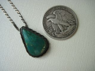 Vintage Navajo Platero Turquoise & Sterling Silver Pendant on a 925 Necklace 4