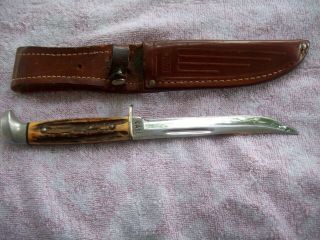 Vintage Case Stag Handled Sheath Knife W/leather Sheath