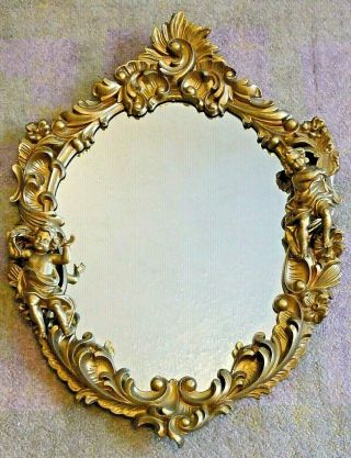 Vintage Rococo Hollywood Regency Wall Mirror,  Gold Decorative Cherubs,  Italian