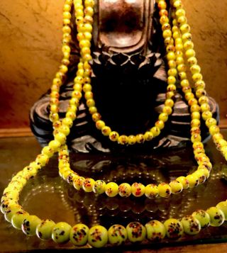 Vintage Old Art Deco Venetian Yellow Glass Flapper Beaded Necklace 70 Inch Rare 2