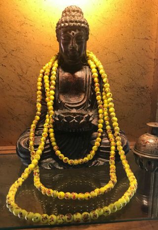 Vintage Old Art Deco Venetian Yellow Glass Flapper Beaded Necklace 70 Inch Rare 7