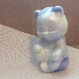 Vintage Signed Fenton Blue Swirl Slag Art Glass Teddy Bear Figurine