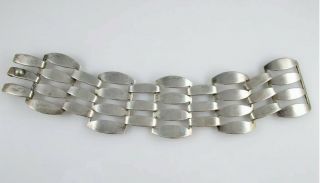 Vintage Mcm Mexico Panel Bracelet Sterling Silver Signed 53.  7g 7 3/8 " Long