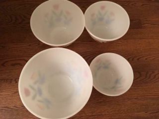 Vintage Fire King Tulip Bowls Milk Glass,  4 Splash Proof Mixing Bowl Set 3